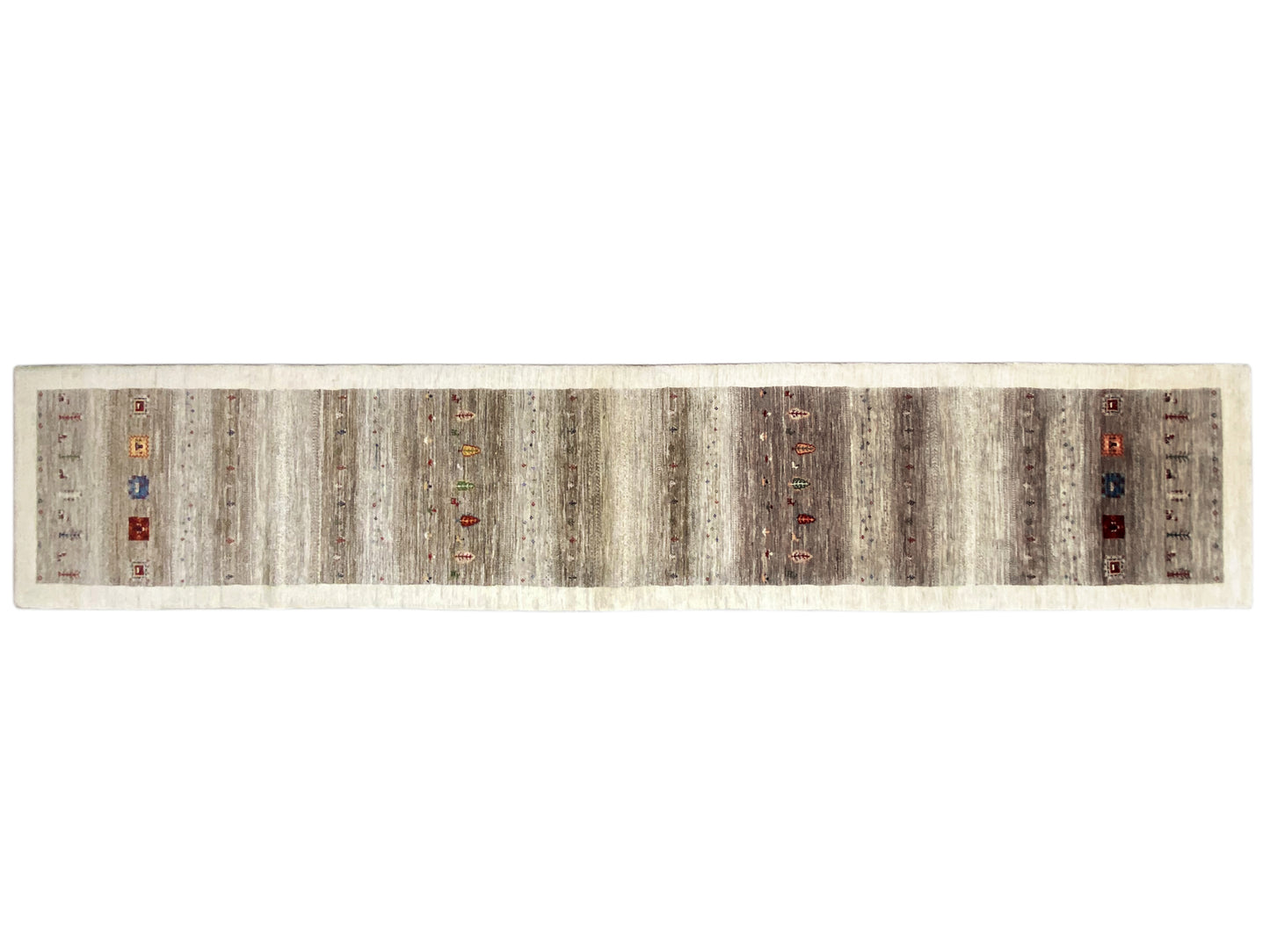 Gabbeh Läufer handgeknüpft mit kleinen Baum-Motiven in Grau