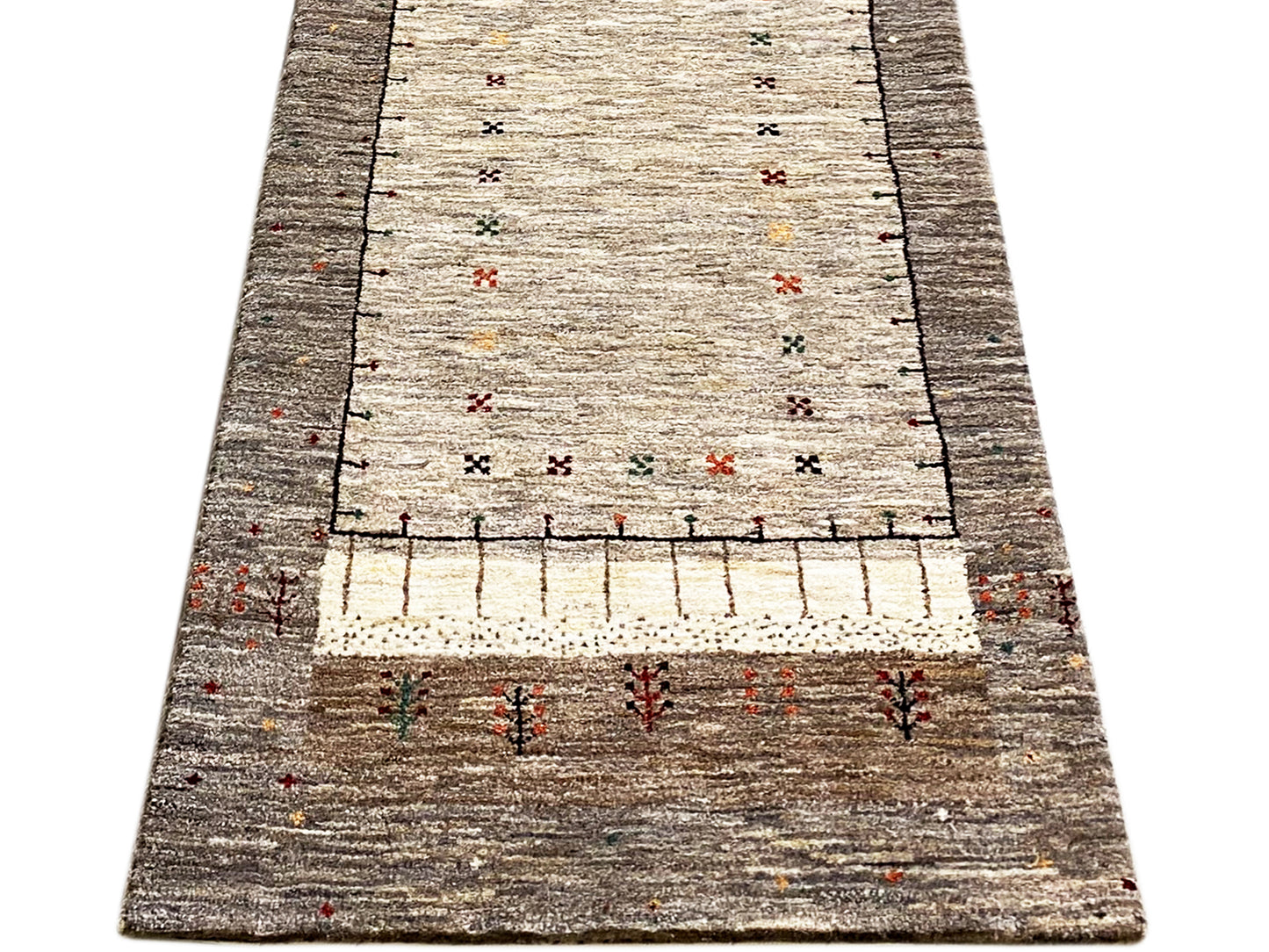 Handgeknüpfter Naturwolle Gabbeh Läufer, pflanzengefärbt, beige Design 506x79 cm