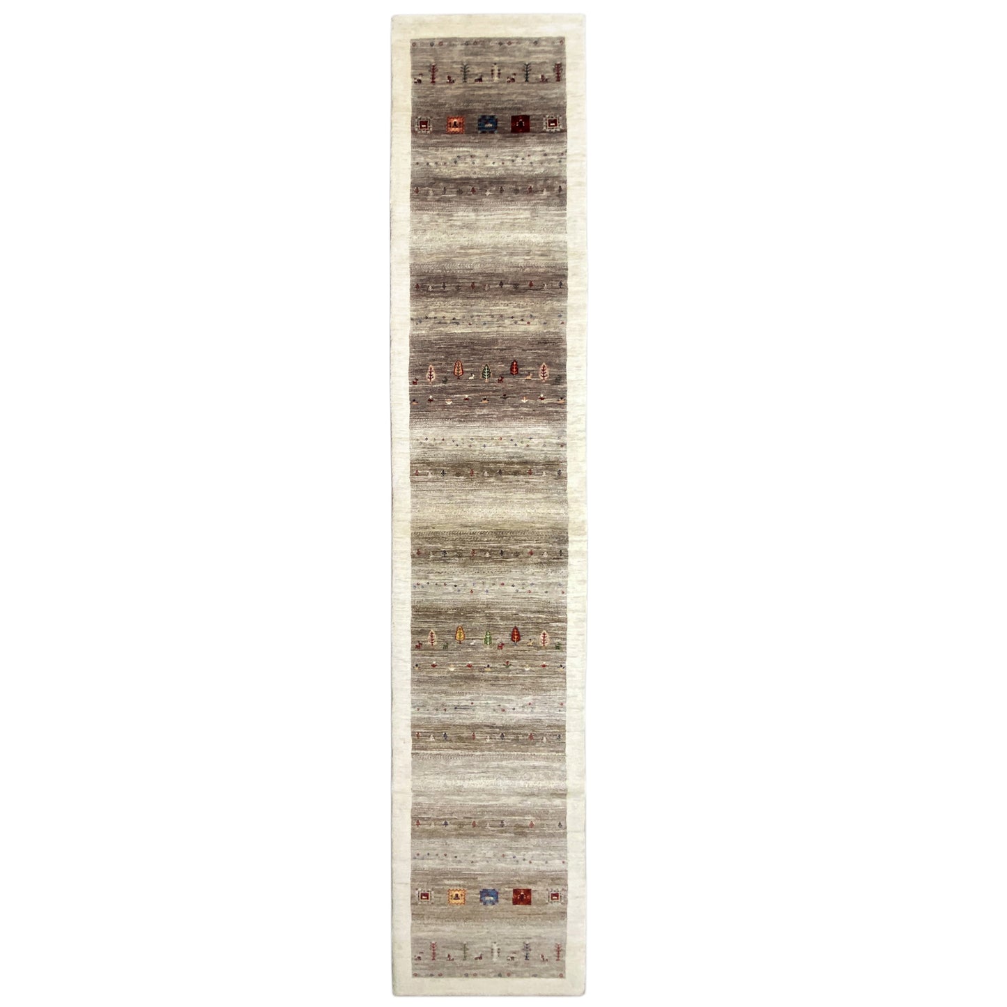 Handgeknüpfter Gabbeh Läufer grau beige 451x87 cm mit feinen Mustern