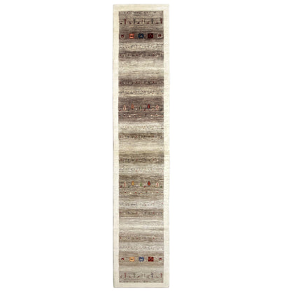 Handgeknüpfter Gabbeh Läufer grau beige 451x87 cm mit feinen Mustern