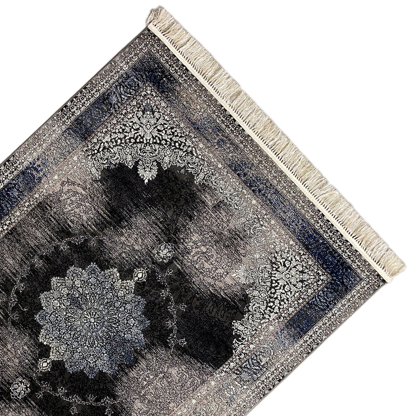 Schlafzimmer Teppich Amsterdam gewebt Schwarz Blau 160x230

