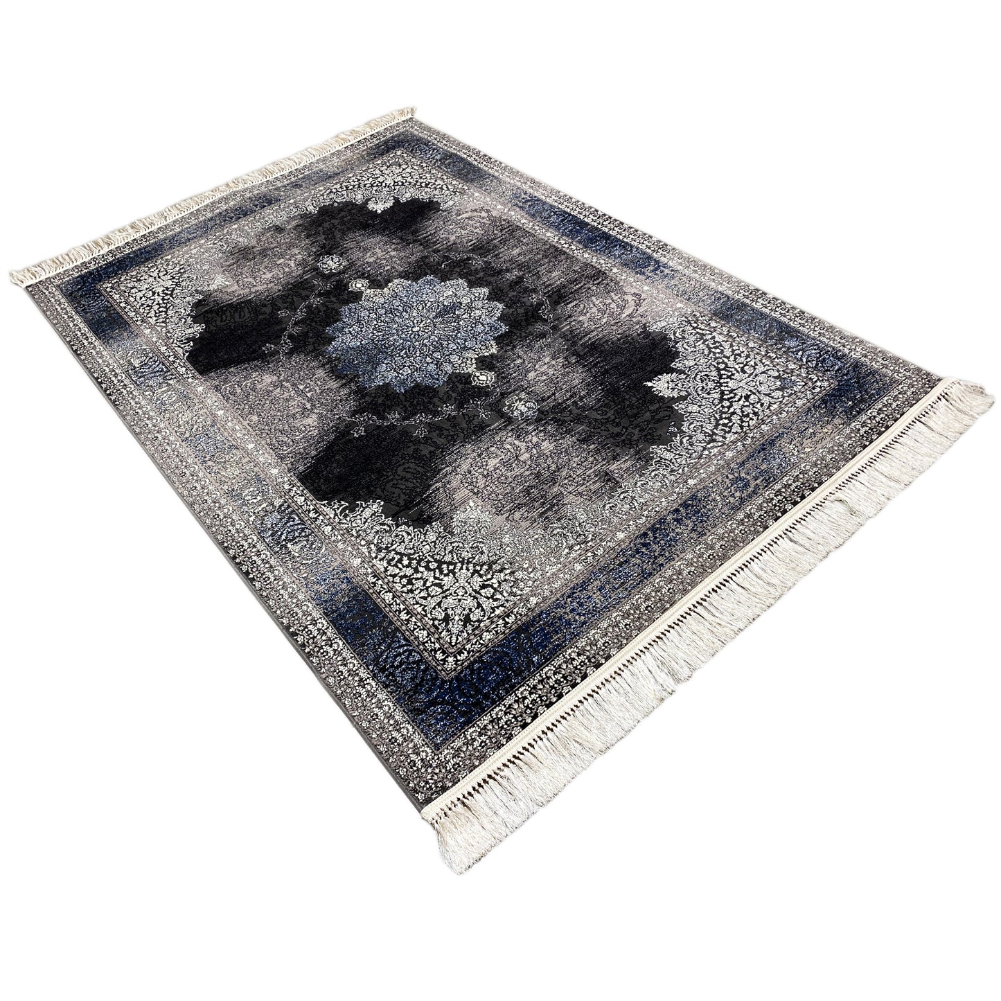 Amsterdam Teppich klassisch floral Schwarz Blau 160x230 Schlafzimmer

