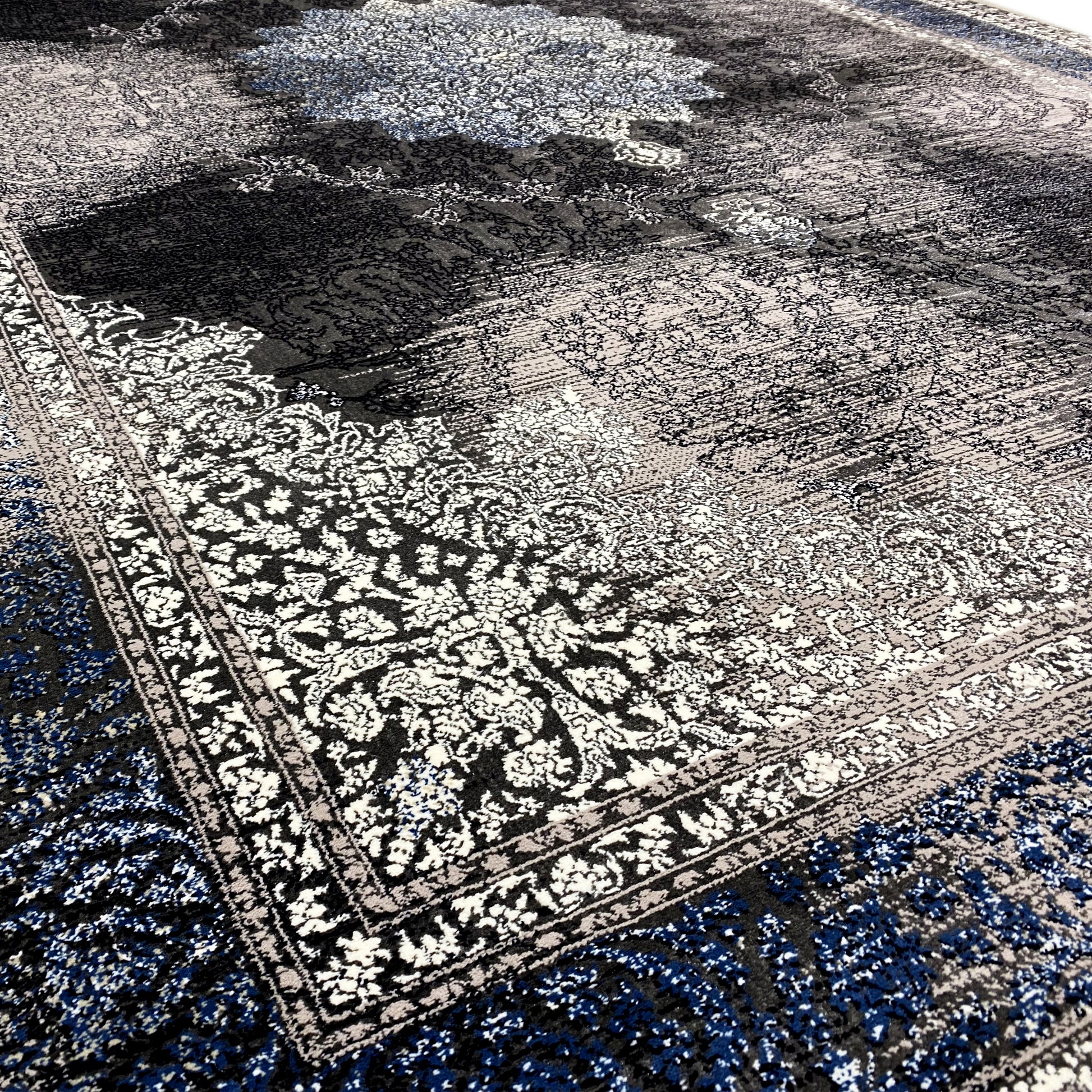 Gewebter Teppich Amsterdam klassisch Schwarz Blau 160x230 langlebig

