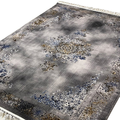 Klassischer Prag Teppich Medaillon Muster Schwarz Gold 160x230

