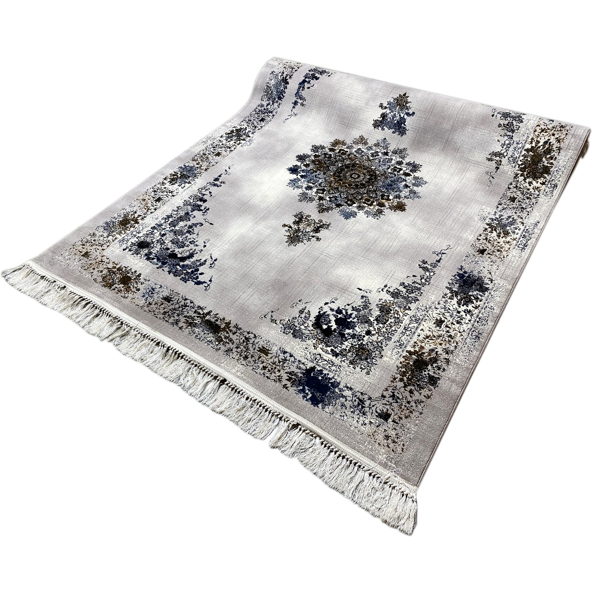 Rechteckiger Teppich Medaillon Blau Braun 160x230 robuste Fasern

