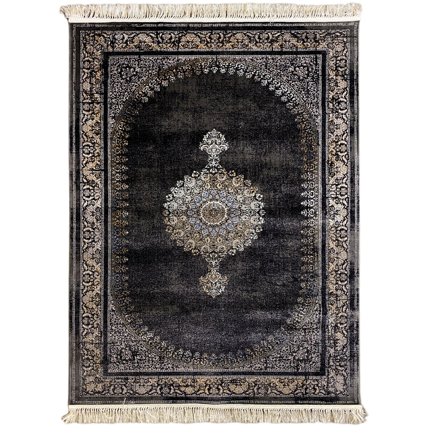 Teppich Polypropylen Medaillon Schwarz Grau 160x230 für Wohnzimmer

