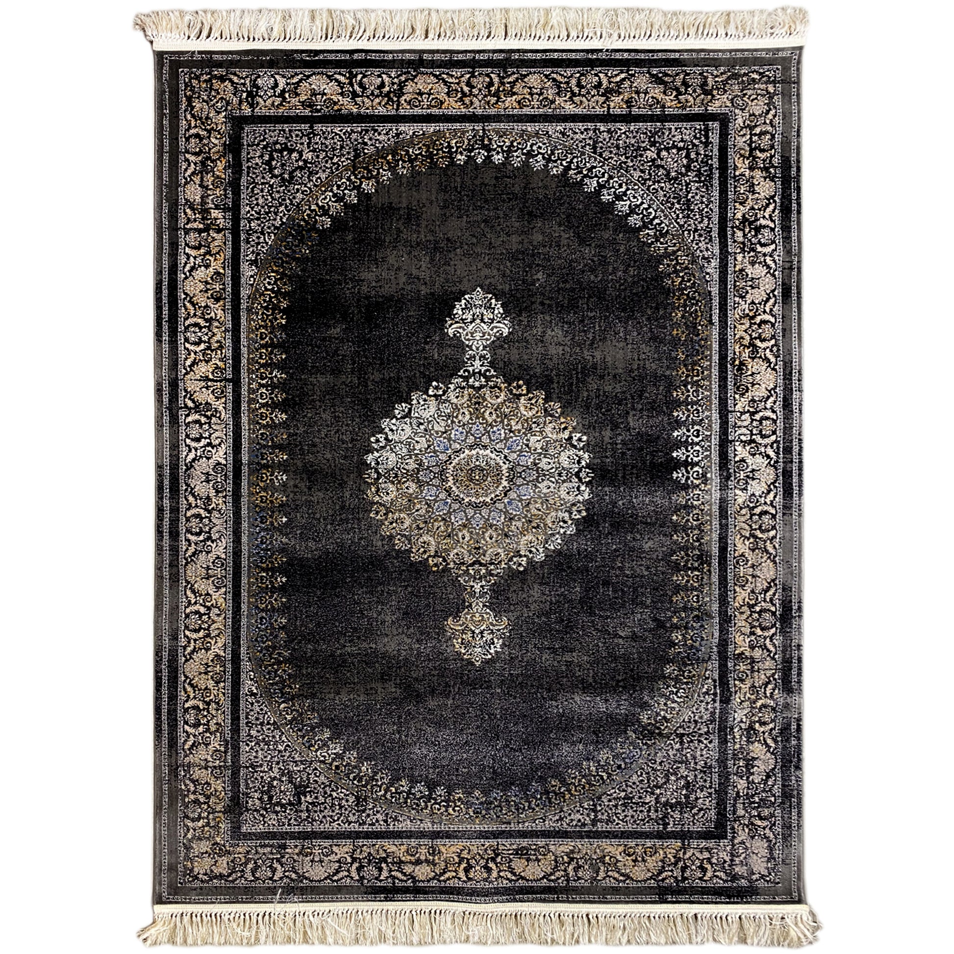 Teppich Polypropylen Medaillon Schwarz Grau 160x230 für Wohnzimmer

