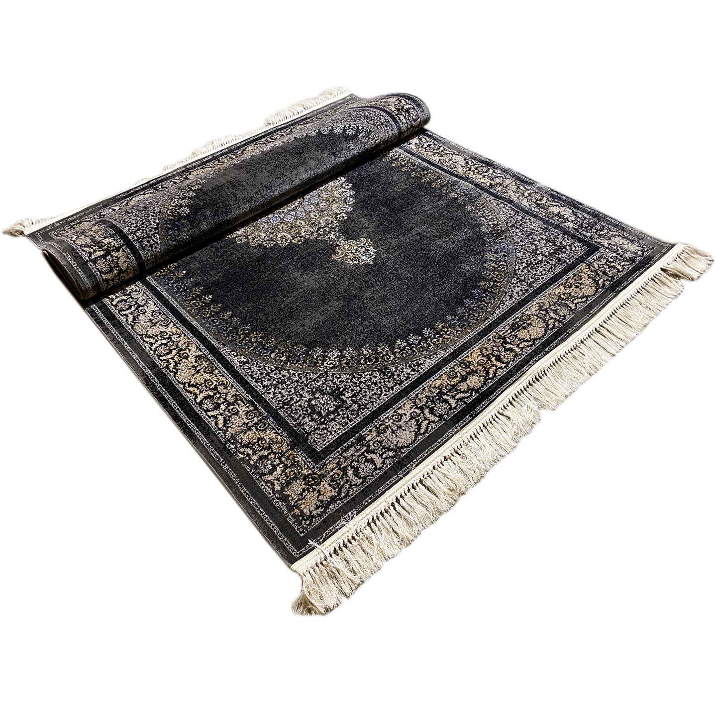 Teppich mit floralem Rand Schwarz Grau 160x230 Orientdekor

