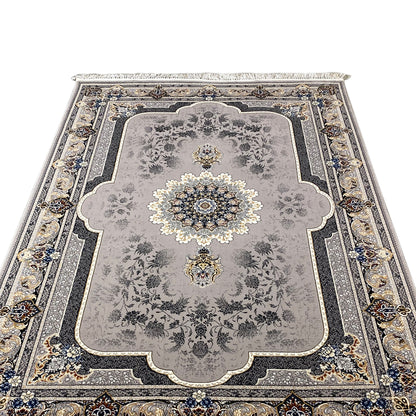 Teppich Medaillon Muster Grau Beige 160x230 für Flur

