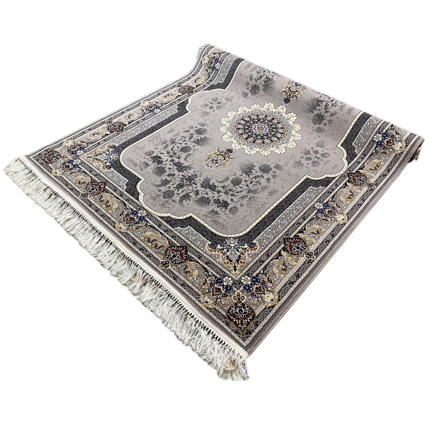 Klassischer Teppich Polypropylen Medaillon Grau Beige 160x230

