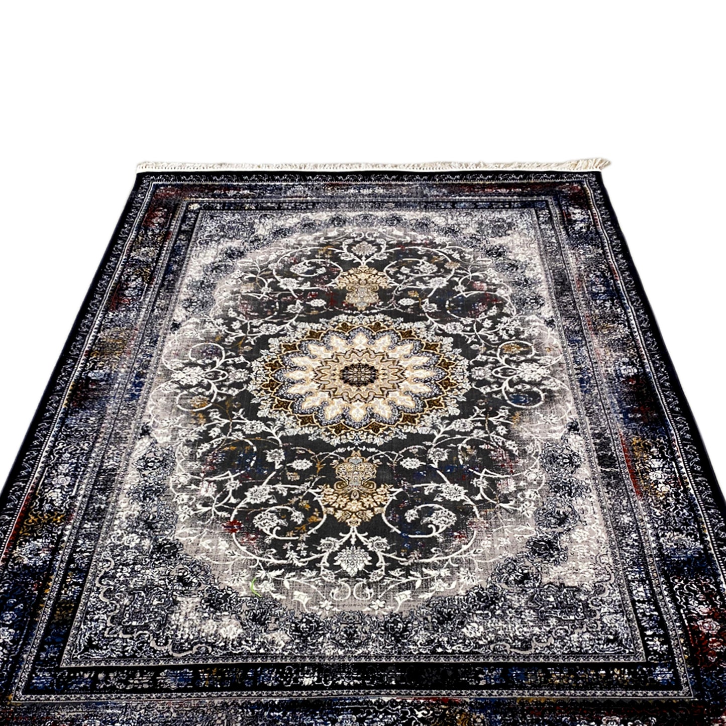 Klassischer Teppich Medaillon Schwarz Gold 160x230 Wohnzimmerdekor

