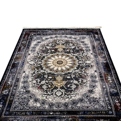 Klassischer Teppich Medaillon Schwarz Gold 160x230 Wohnzimmerdekor

