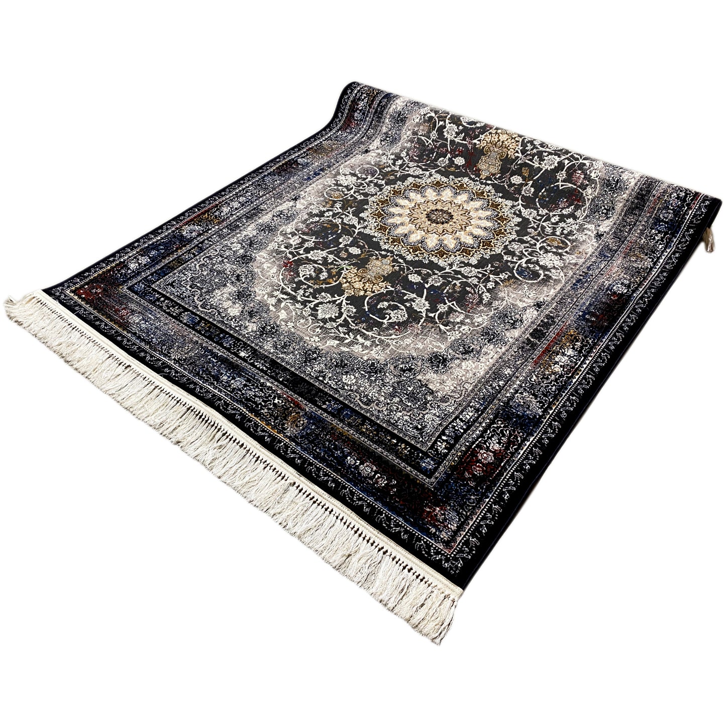 Floraler Teppich Polypropylen Beige Blau 160x230 Esszimmerbereich

