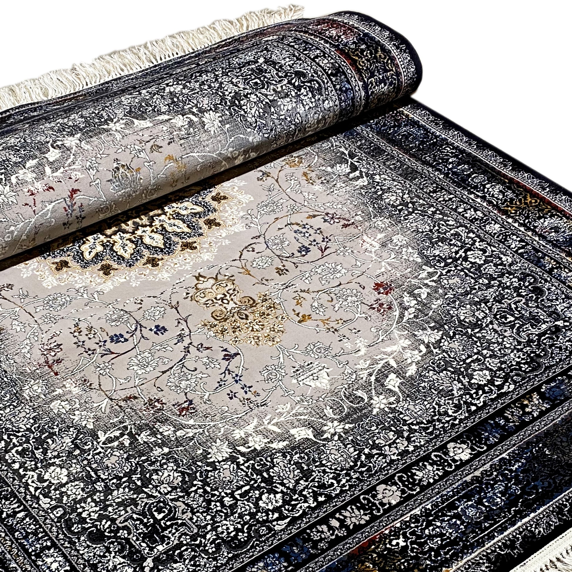 Polypropylen-Teppich mit Bordüre in Schwarz und Beige, maschinell gefertigt und langlebig