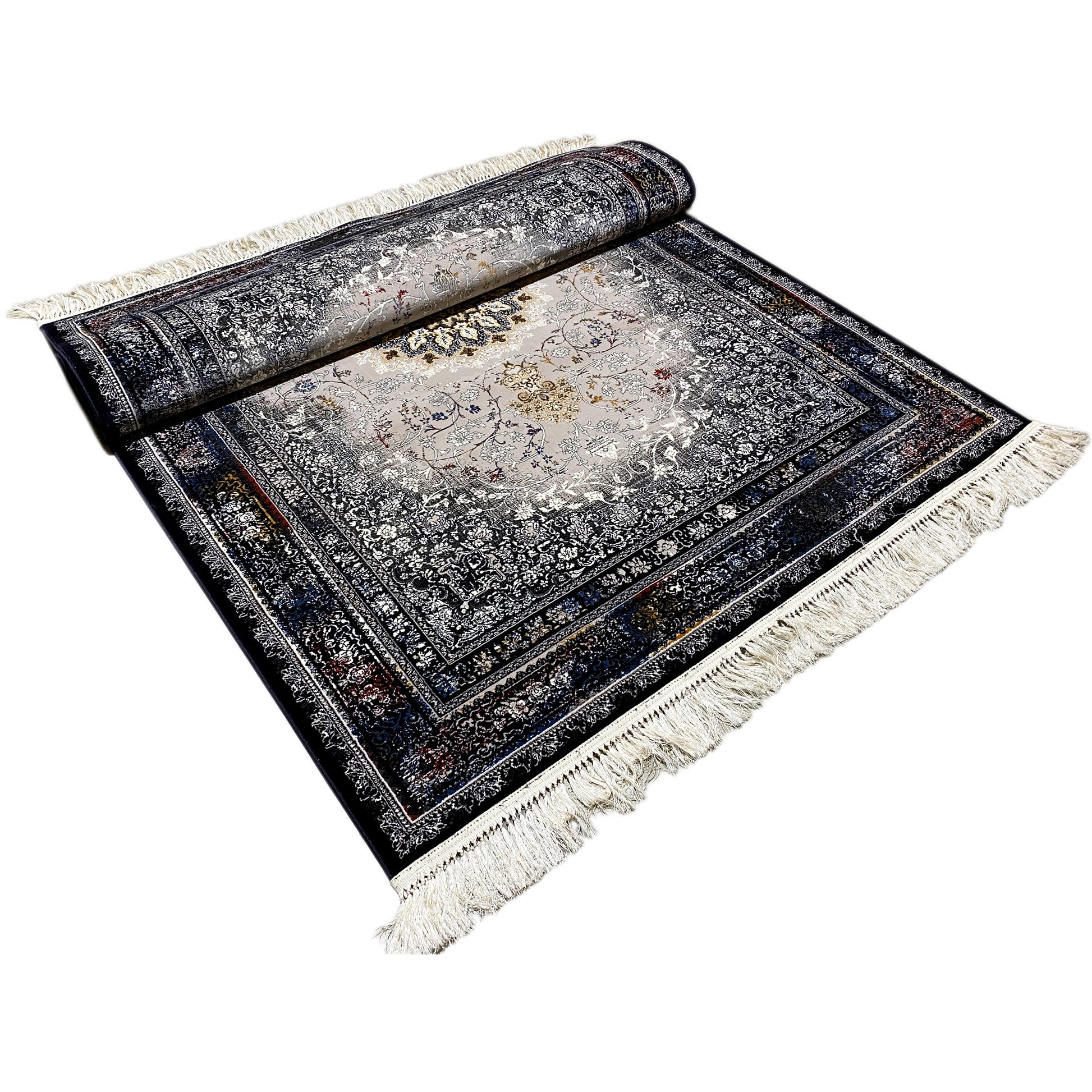 Schicker Schlafzimmer Teppich im persischen Stil mit elegantem Rand und Medaillon