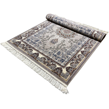 Teppich in Beige, Grau und Blau, mit zentralem Medaillon, ideal für Ihr Schlafzimmer