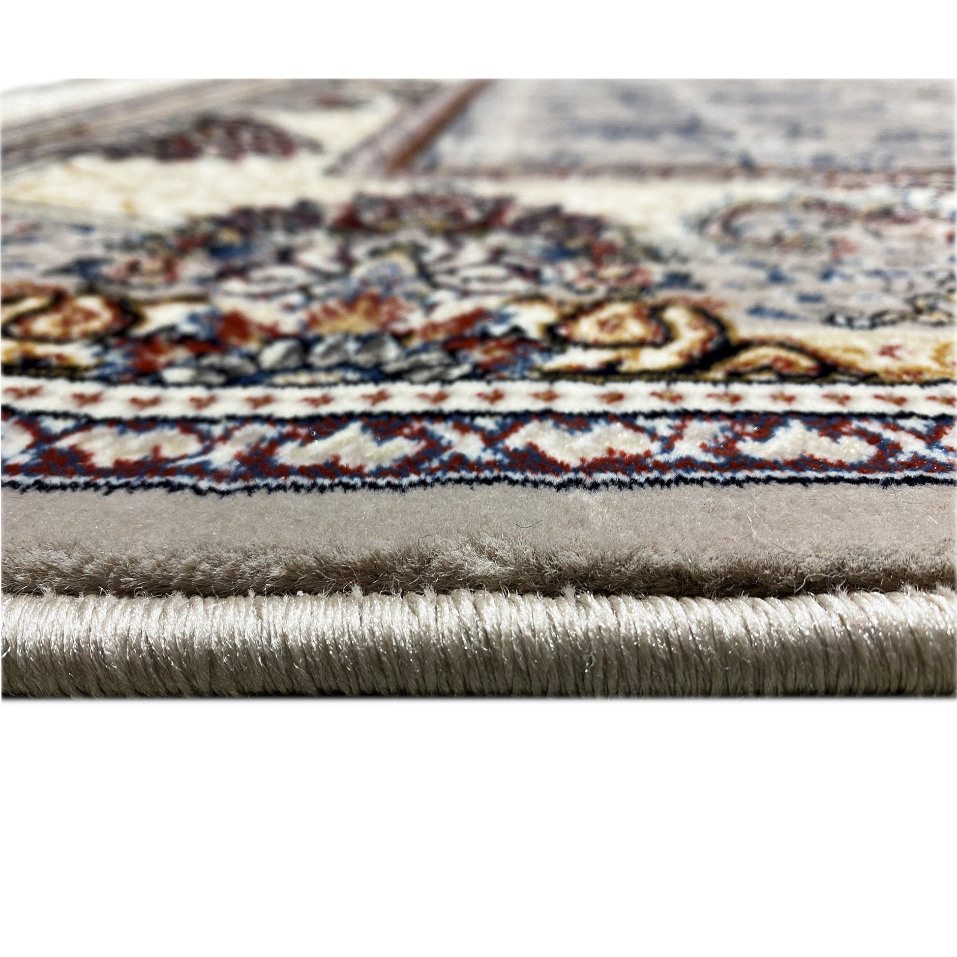 Polypropylen-Teppich mit Bordüre in Beige und Grau, maschinell gefertigt und langlebig