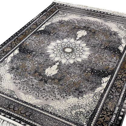 Rechteckiger Flächenteppich, 160x230 cm, maschinell gefertigtes Polypropylen, formelles florales Muster.