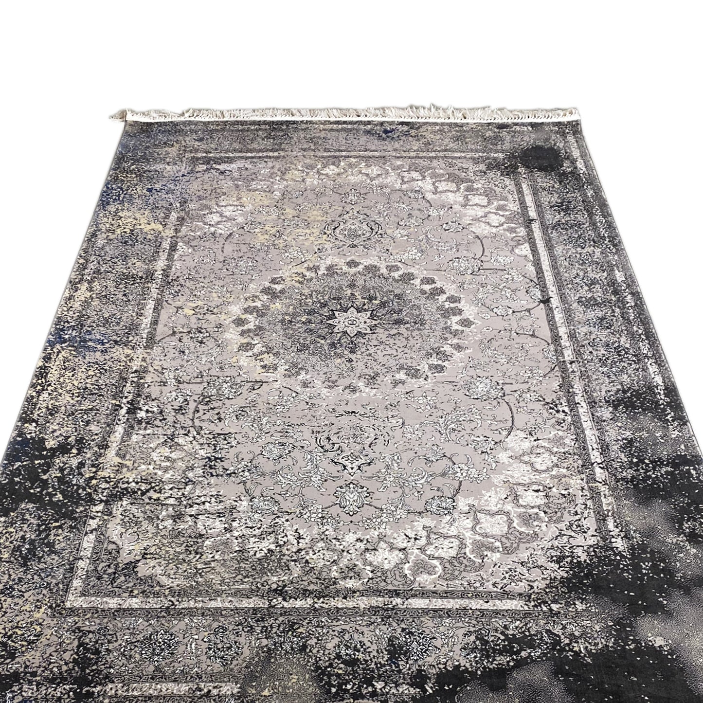 Bodenbelag, hochwertiger Polypropylen-Flor, stilvolles Grau-Schwarz, moderner Heim-Teppich.