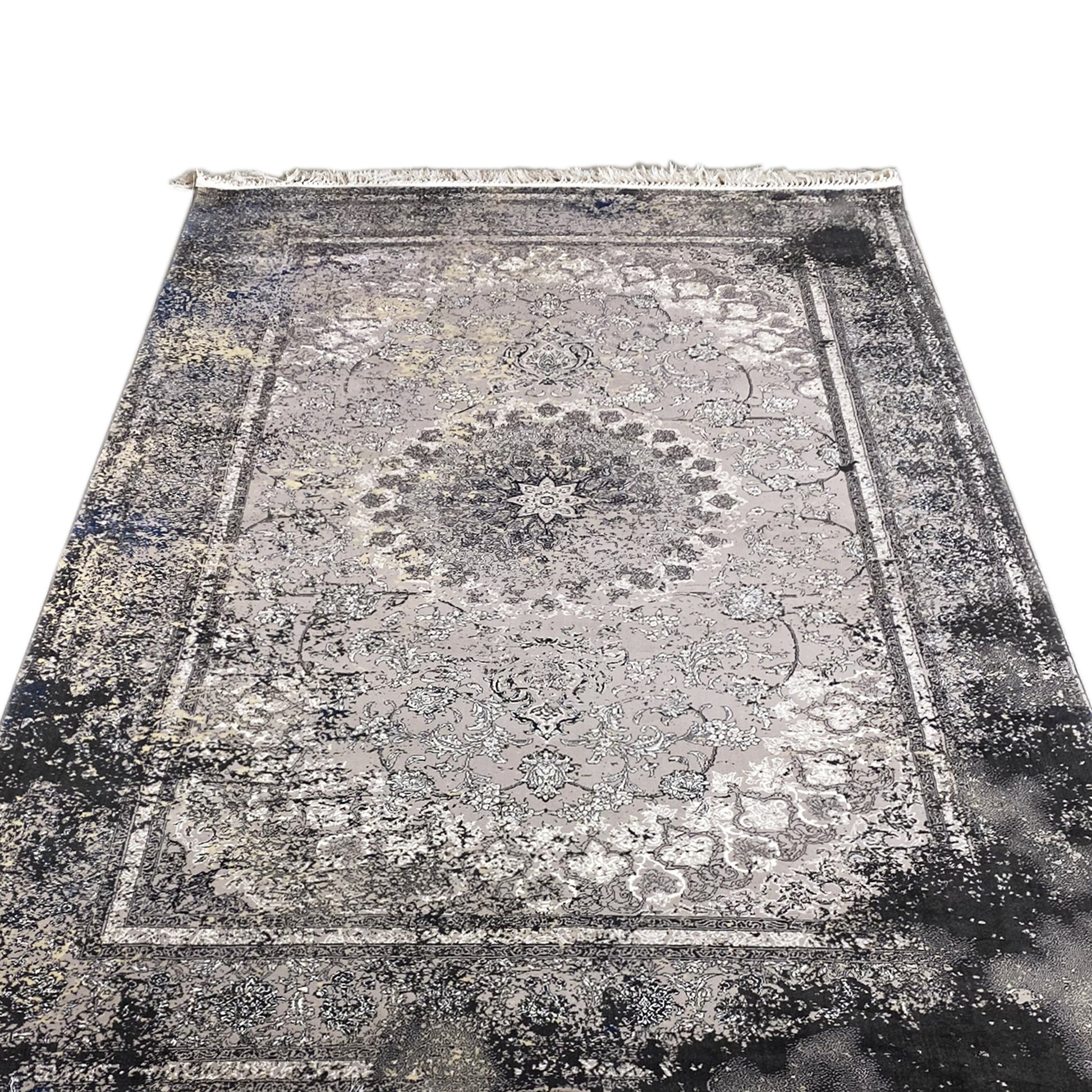 Bodenbelag, hochwertiger Polypropylen-Flor, stilvolles Grau-Schwarz, moderner Heim-Teppich.