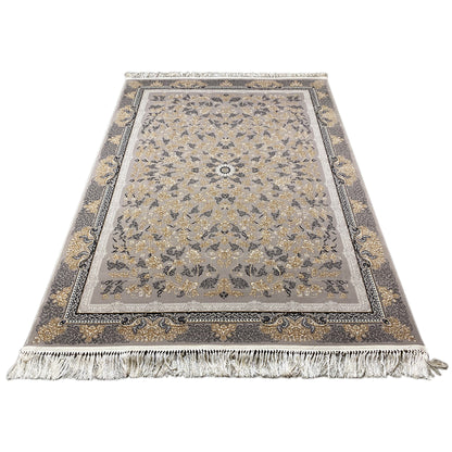 Maschinell gewebter Teppich mit Medaillon und Blumenmuster in Gold, 160x230 cm, Rom Stil.