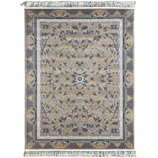 Gewebter Teppich aus Polypropylen, floral in Grau/Beige für Wohnzimmer, Design Rom.