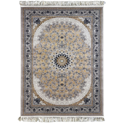 Gewebter Teppich Polypropylen klassisch Grau/Beige für Wohnzimmer.