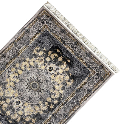 Klassischer Teppich 160x230 cm in Grau mit Goldakzenten, Manchester Kollektion.