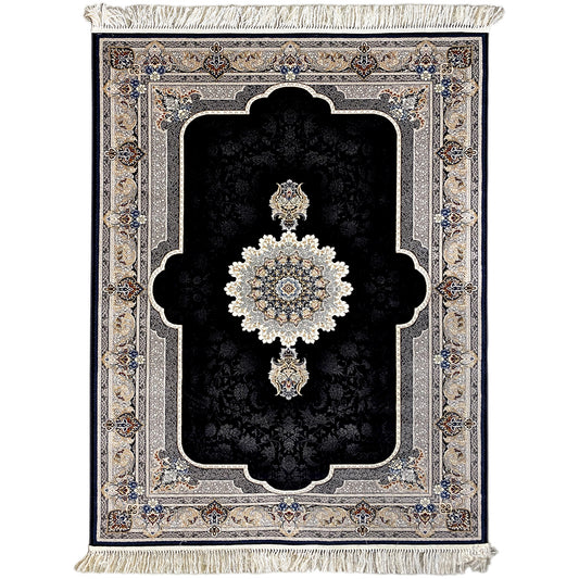 Woven Teppich aus Polypropylen mit orientalischem Mihrab-Muster in Schwarz und Creme