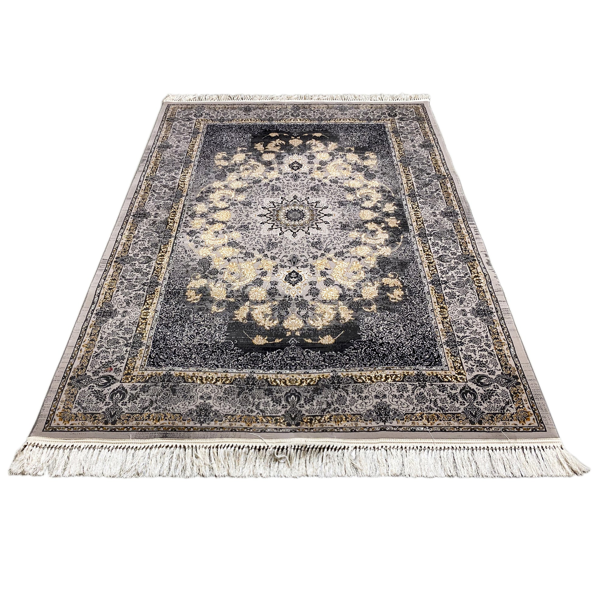 Maschinell gewebter Teppich mit Medaillon Muster in Anthrazit, 160x230 cm, Manchester.