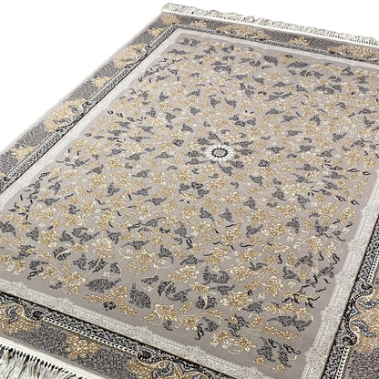 Wohnzimmer Teppich maschinell gewebt, Medaillon Design in Grau/Gold, Rom Look.