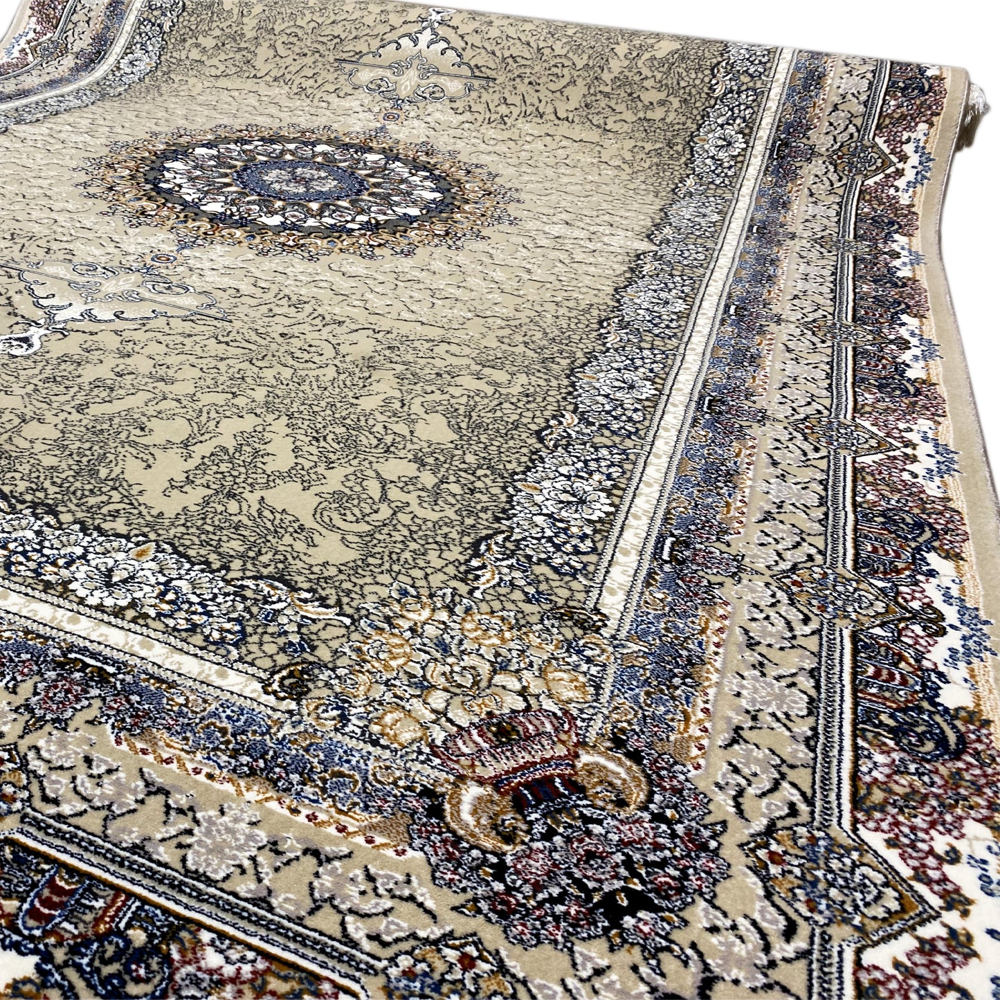 Teppich in Naturtönen mit elegantem Blau-Braun Muster für gehobenen Stil Stuttgart