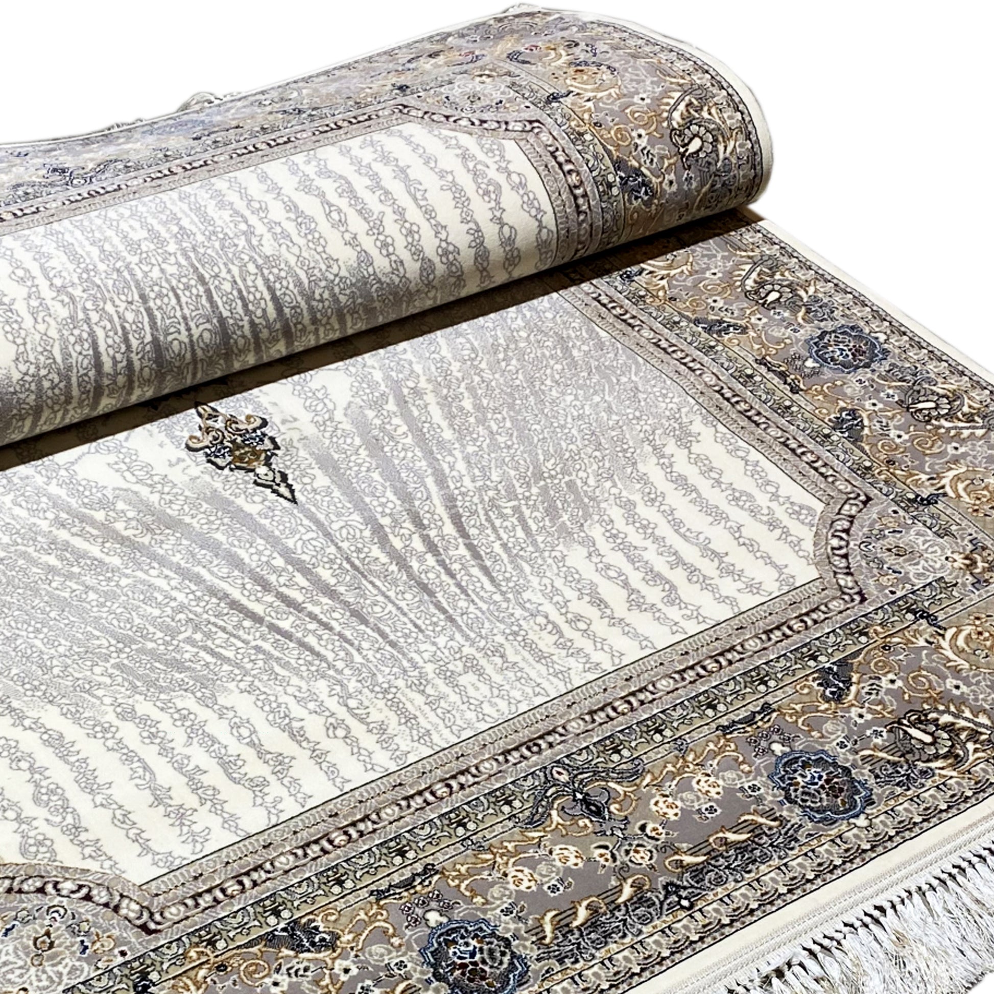 Polypropylen Teppich Grau-Beige Geringer Flor Medaillon