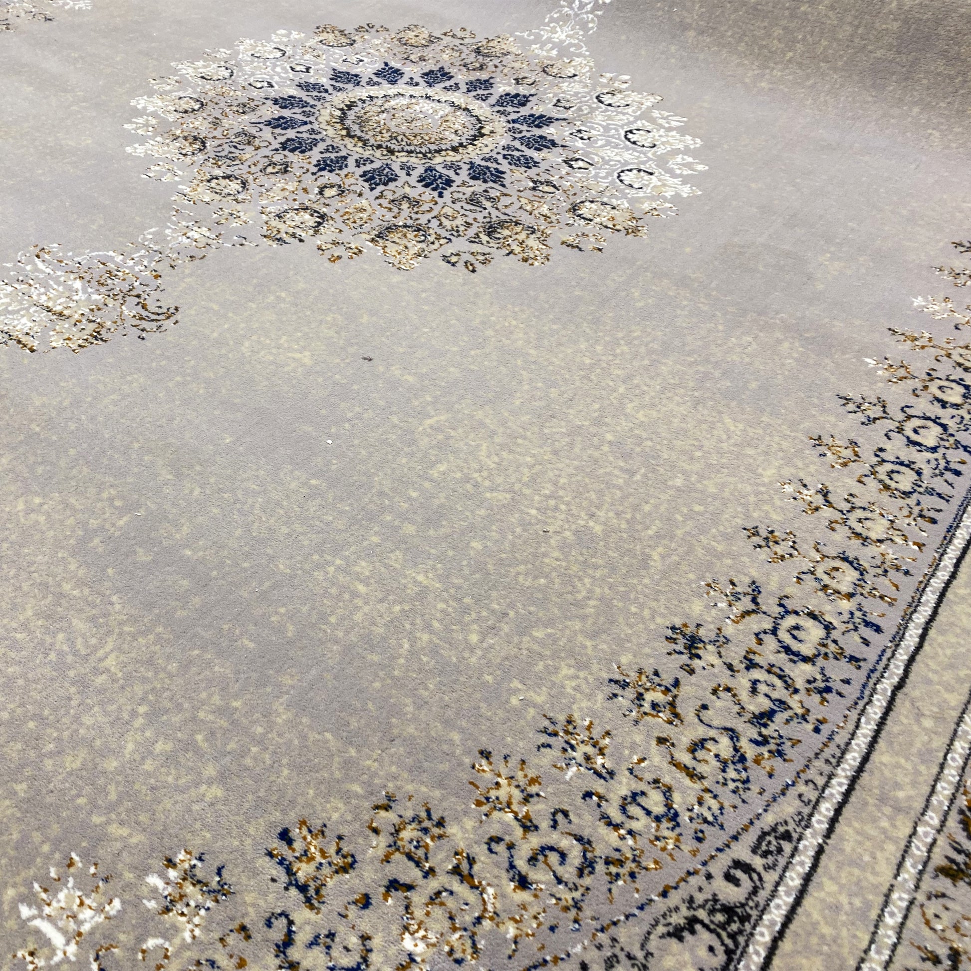 Woven-Teppich Polypropylen Medaillon florales Muster Beige Dunkelblau