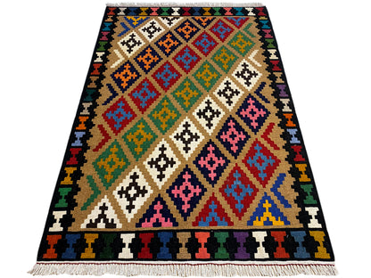 Qashqai Kelim Teppich geometrisches Rautendesign handgewebt 149x101 cm