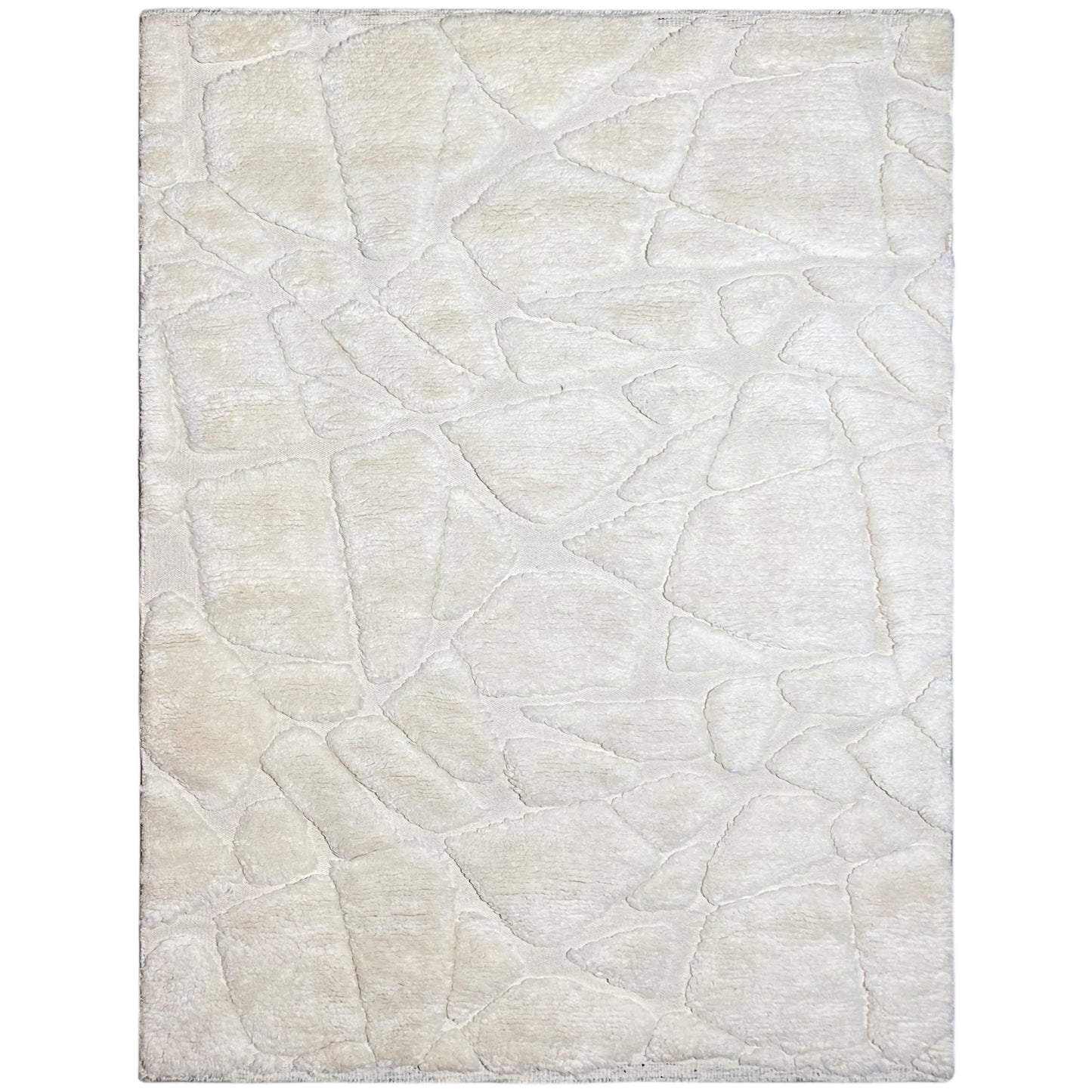 Handgeknüpfter Berber Wollteppich in Elfenbein mit organischem Steinmuster