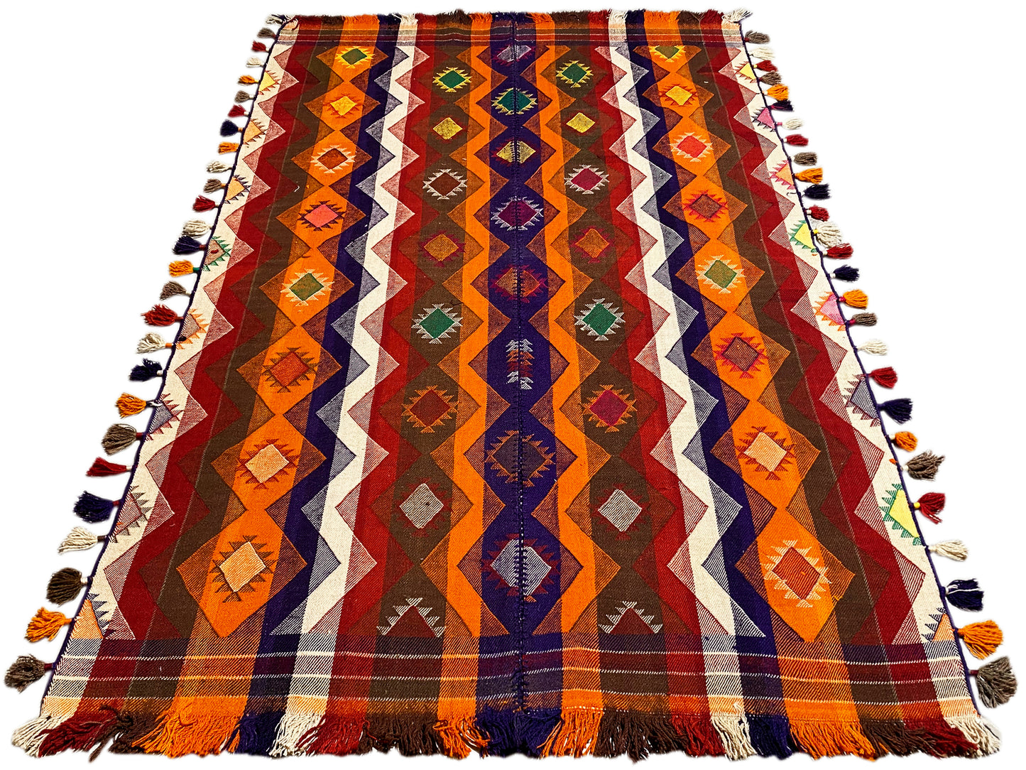 Stil Ethno Teppich Orange Blau Weiß Handarbeit