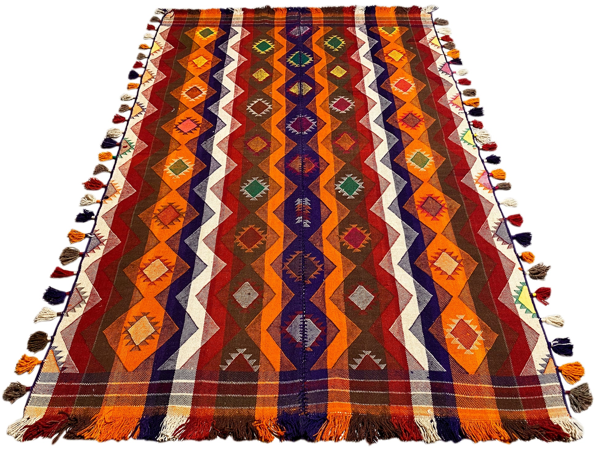 Stil Ethno Teppich Orange Blau Weiß Handarbeit