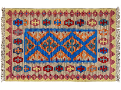 Flachgewebter Qashqai Kelim Teppich 142x84, Rauten- und X-Motiv