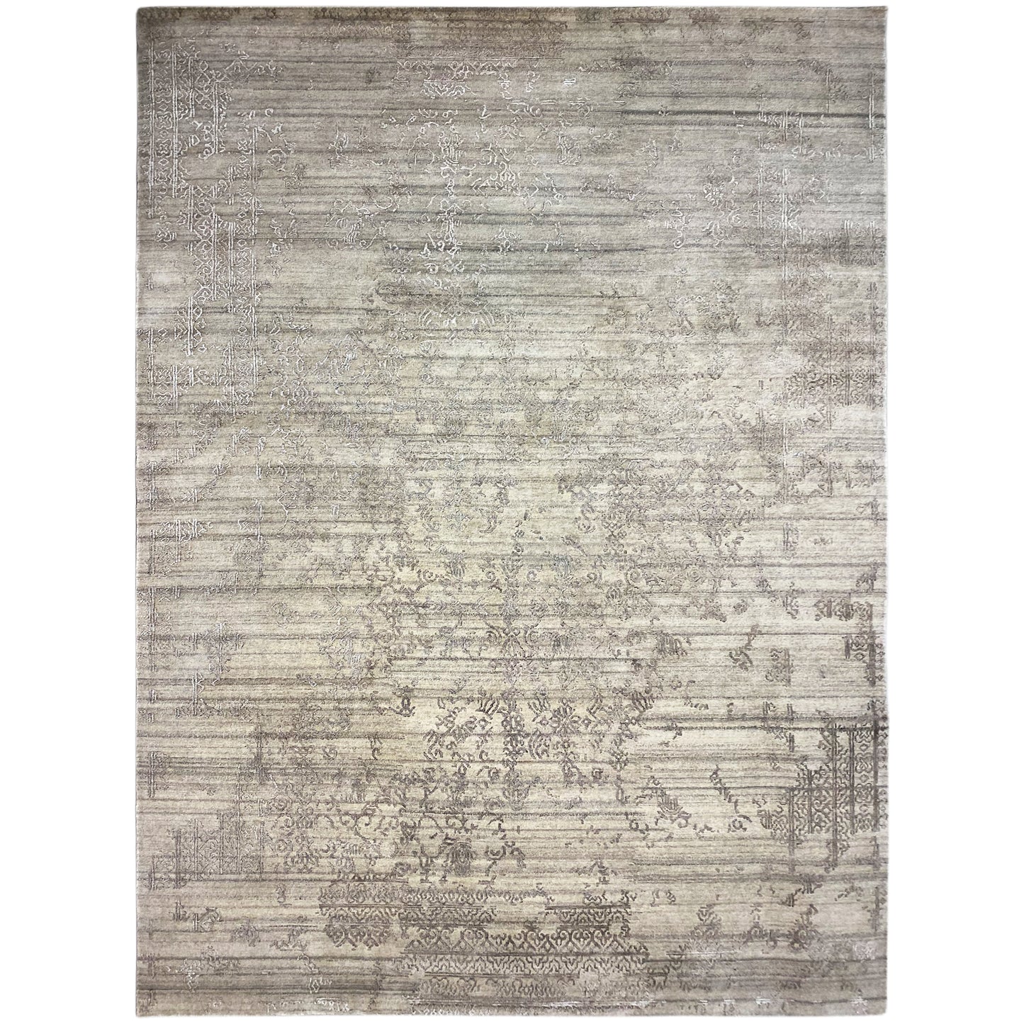 Handgeknüpfter Designer Teppich in Grau und Naturtönen mit abstraktem Muster