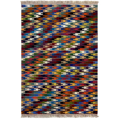 Handgewebter Kelim Qashqai Teppich 176x117 cm bunt mit geometrischem Allover Muster