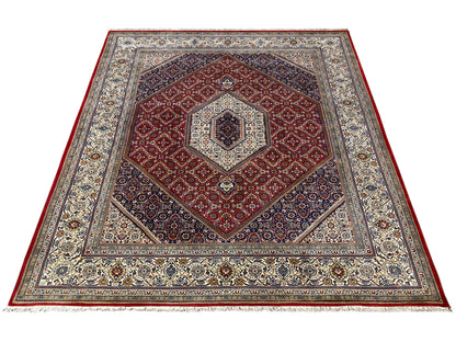 Klassischer Perser Bidjar Teppich rot-creme aus 100% Wolle, detailreiches Muster