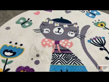 Round Children's Rug Cat, white, 100 cm
