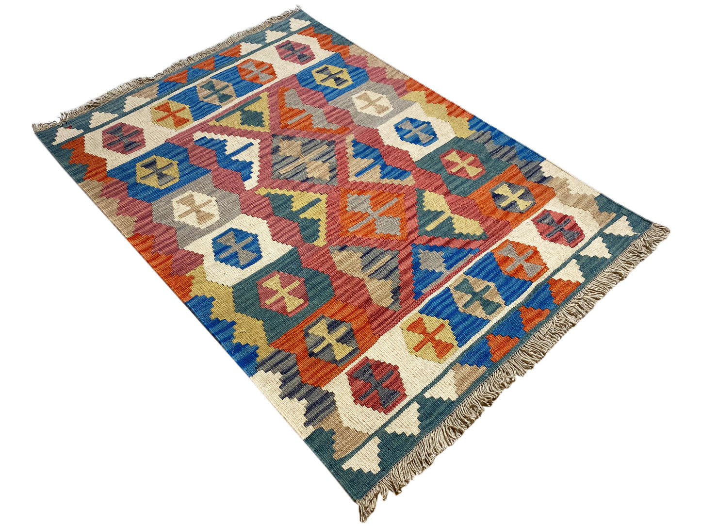 Ethno Qashqai Kelim Teppich mit traditionellen Rautenmuster