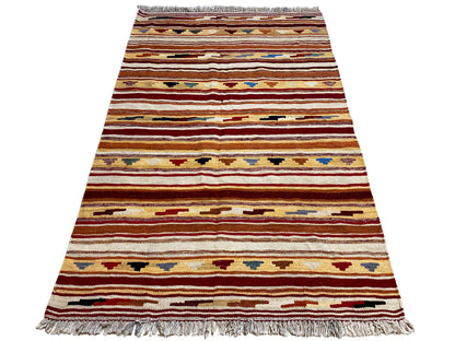 Boho Kelim Teppich braun gestreift handversponnene Wolle 155x99