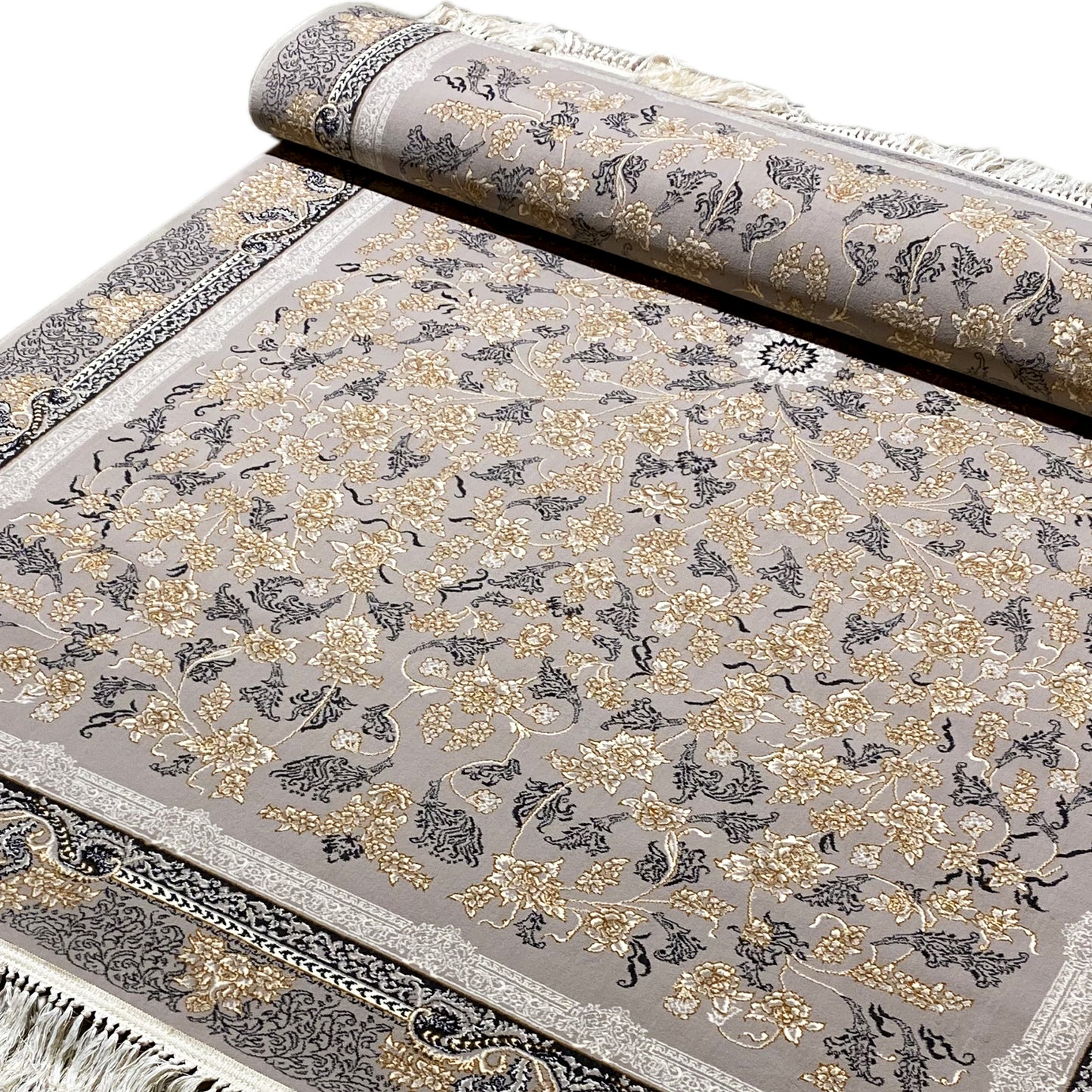 Orient Teppich Polypropylen mit klassischem Muster in Beige und Grau, Rom Edition.