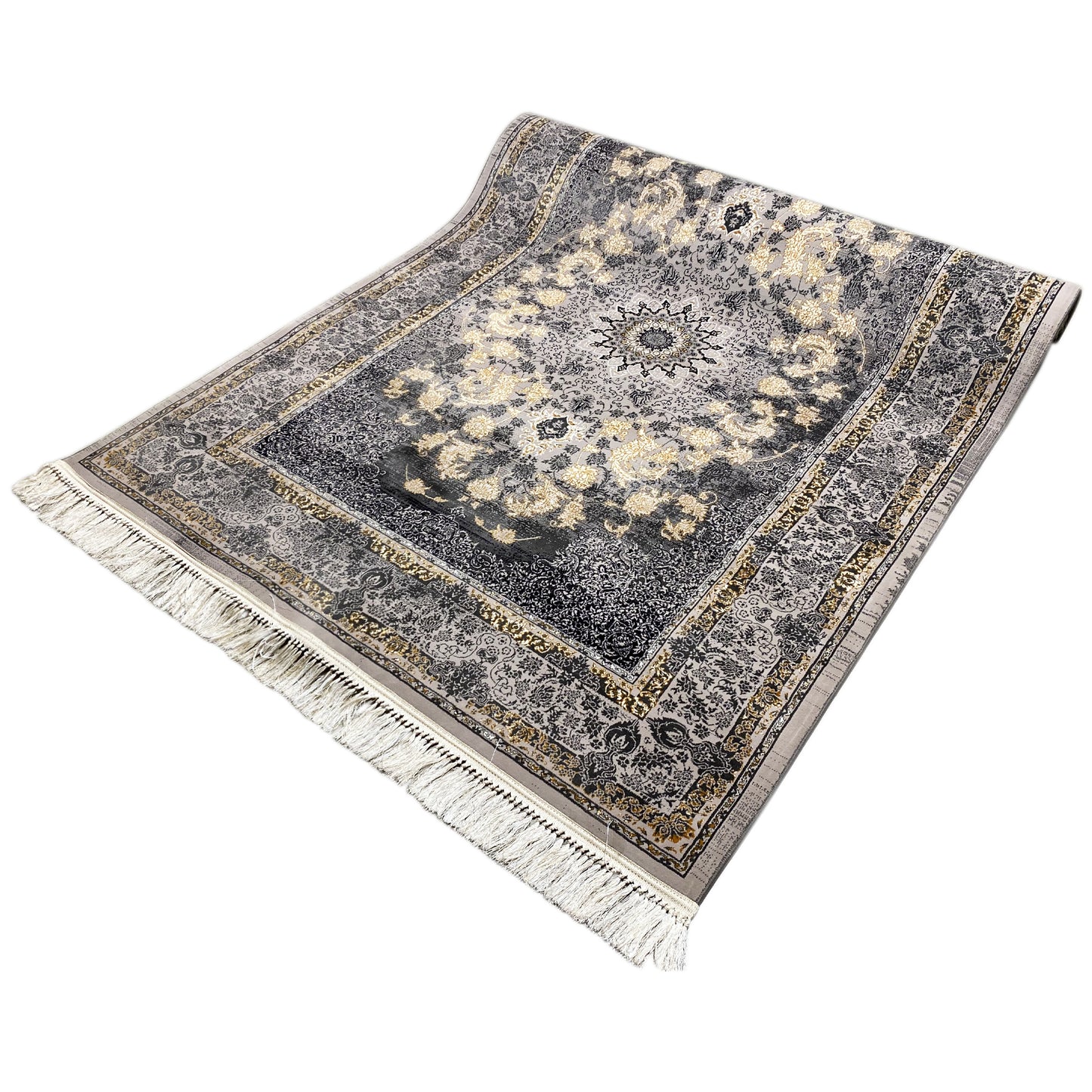 Orient Teppich Polypropylen mit klassischem Muster in Grau und Gold, Manchester.