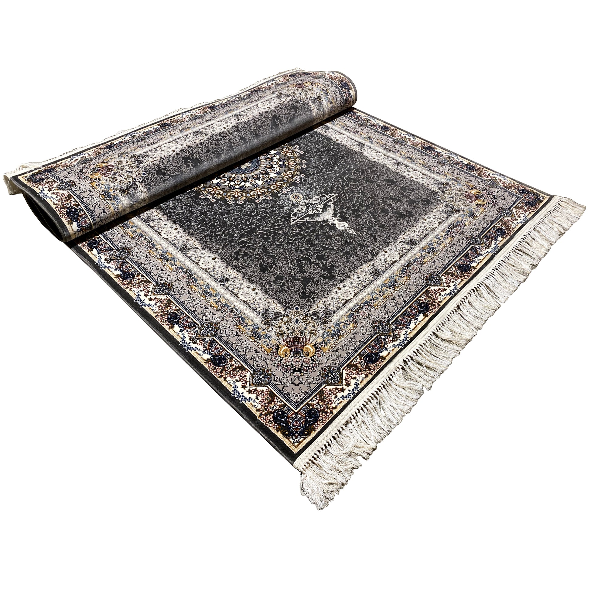 Klassischer Teppich Polypropylen Orient Medaillon Anthrazit.