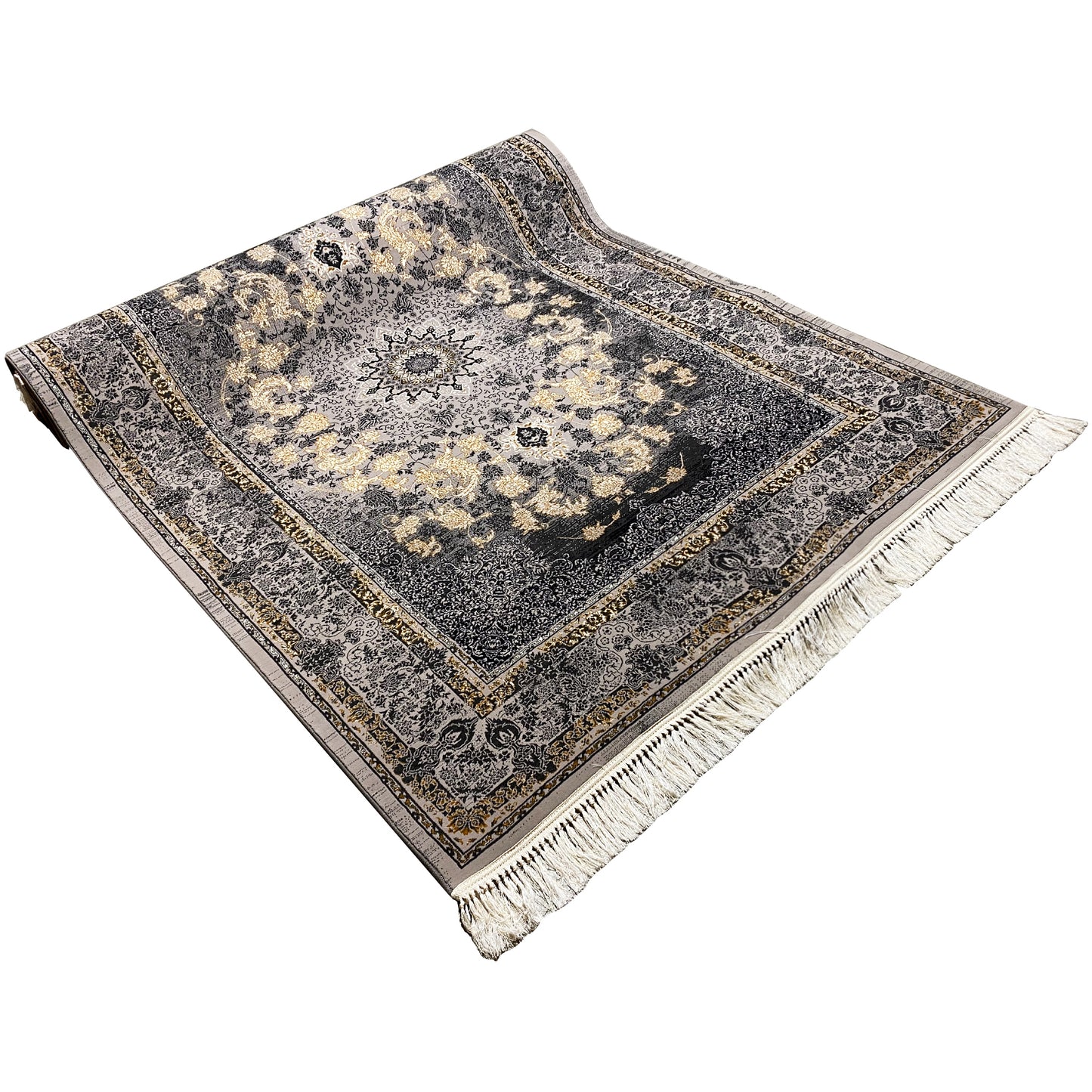 Klassischer Teppich aus Polypropylen, Orient Medaillon in Dunkelgrau, Manchester.