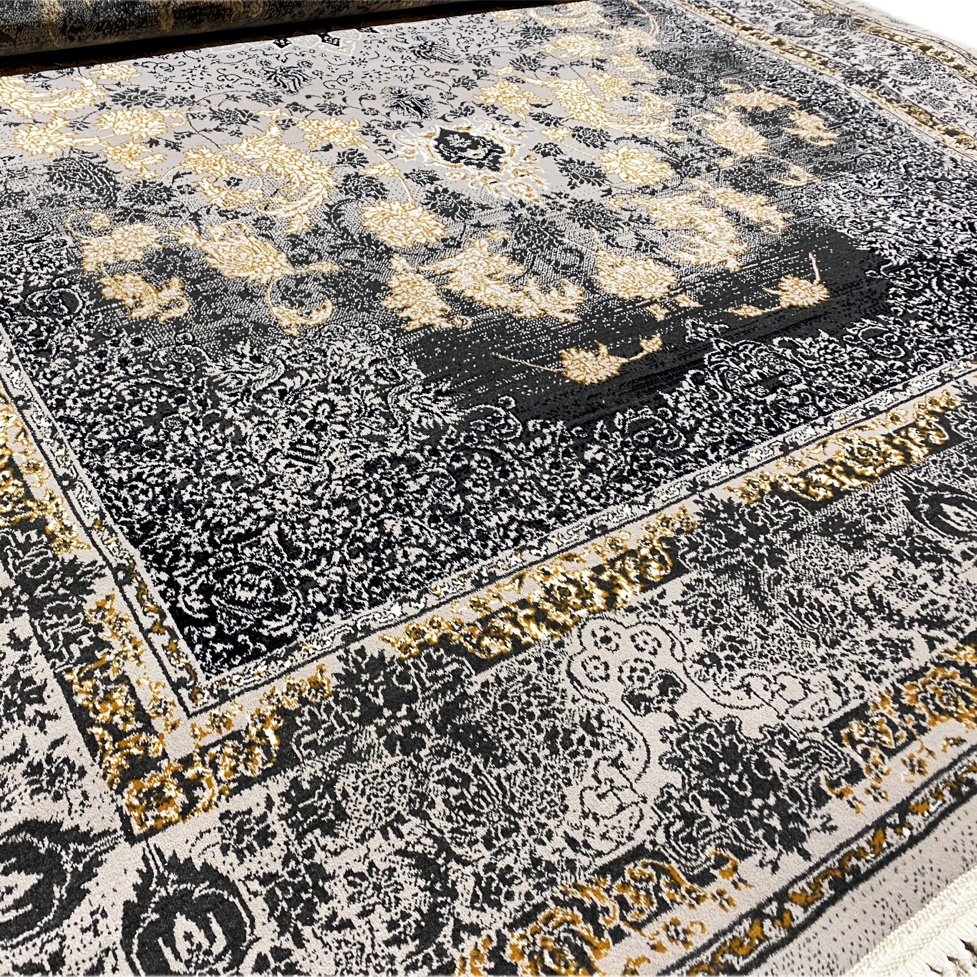 Gewebter Teppich im Orient Design, Grau Medaillon, Manchester.